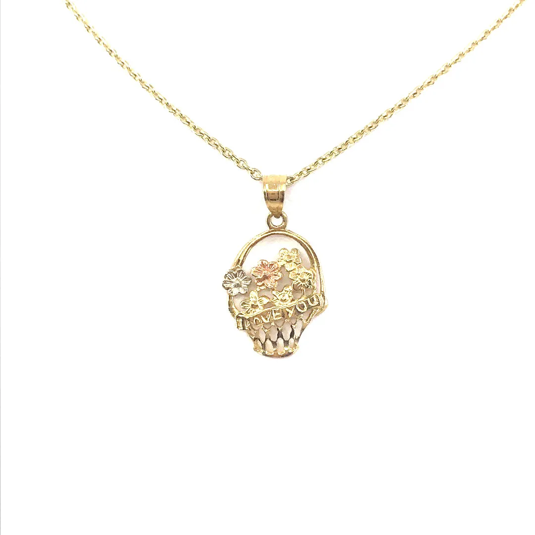 14K Gold Flower Basket Pendant