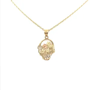 14K Gold Flower Basket Pendant