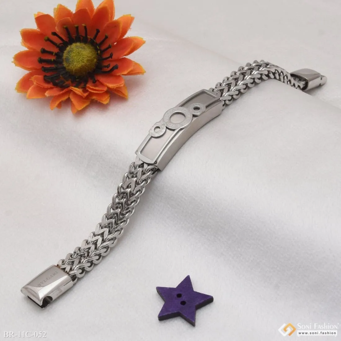 3 Round Best Quality Durable Design Silver Color Bracelet for Men - Style C052
