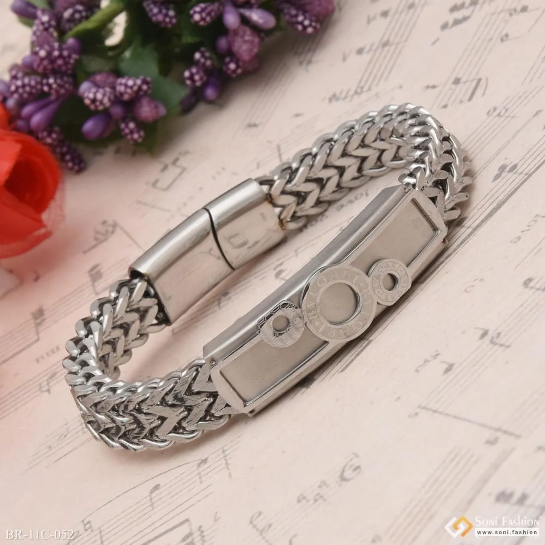 3 Round Best Quality Durable Design Silver Color Bracelet for Men - Style C052