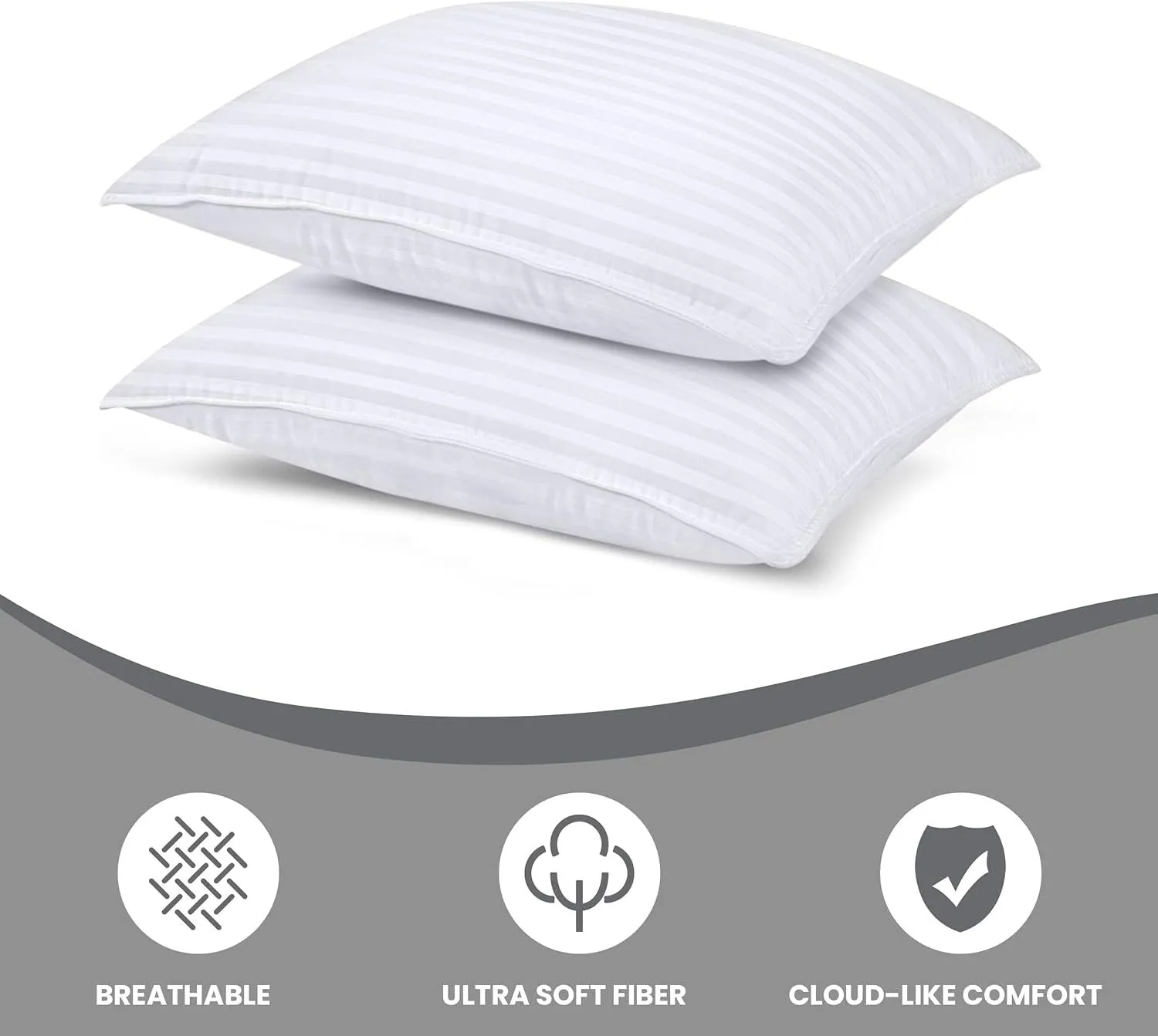 8x Premium 100% Cotton Striped Pillow with Cover Filled Durable Soft Standard - 48x74cm