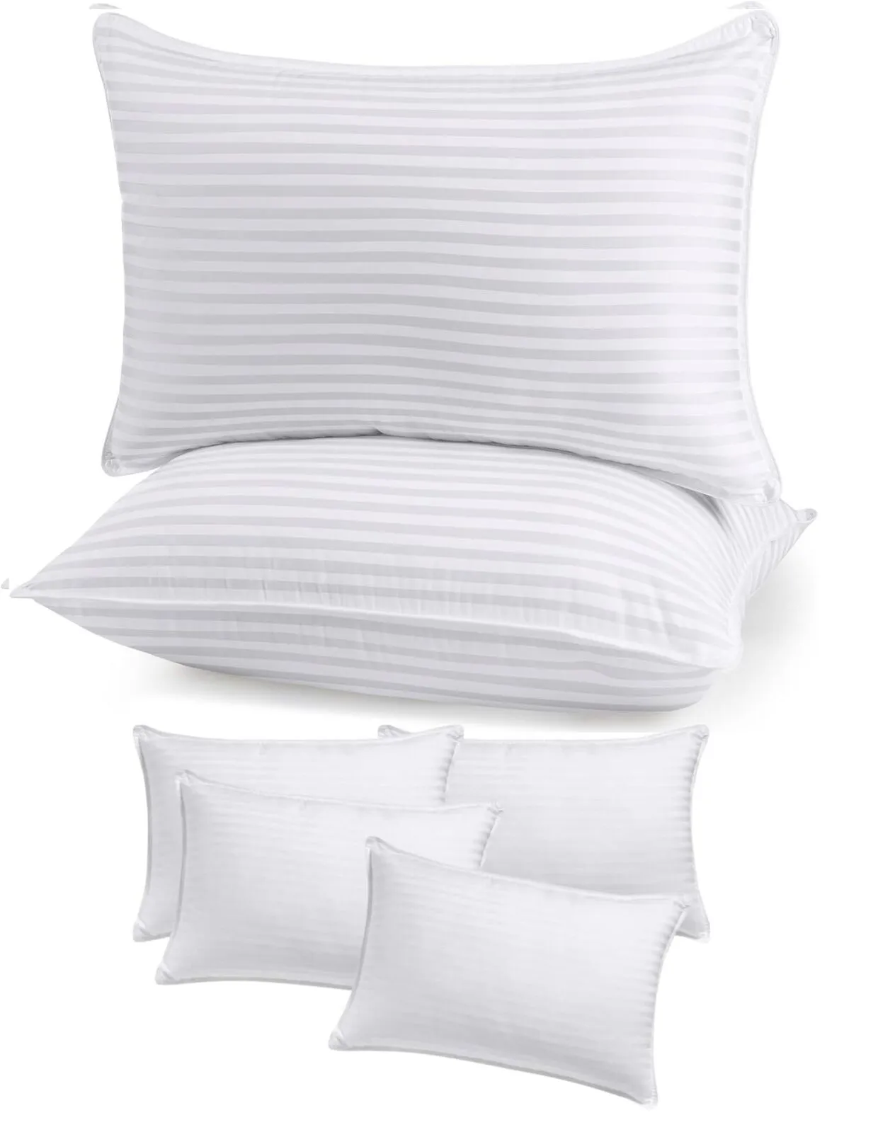 8x Premium 100% Cotton Striped Pillow with Cover Filled Durable Soft Standard - 48x74cm