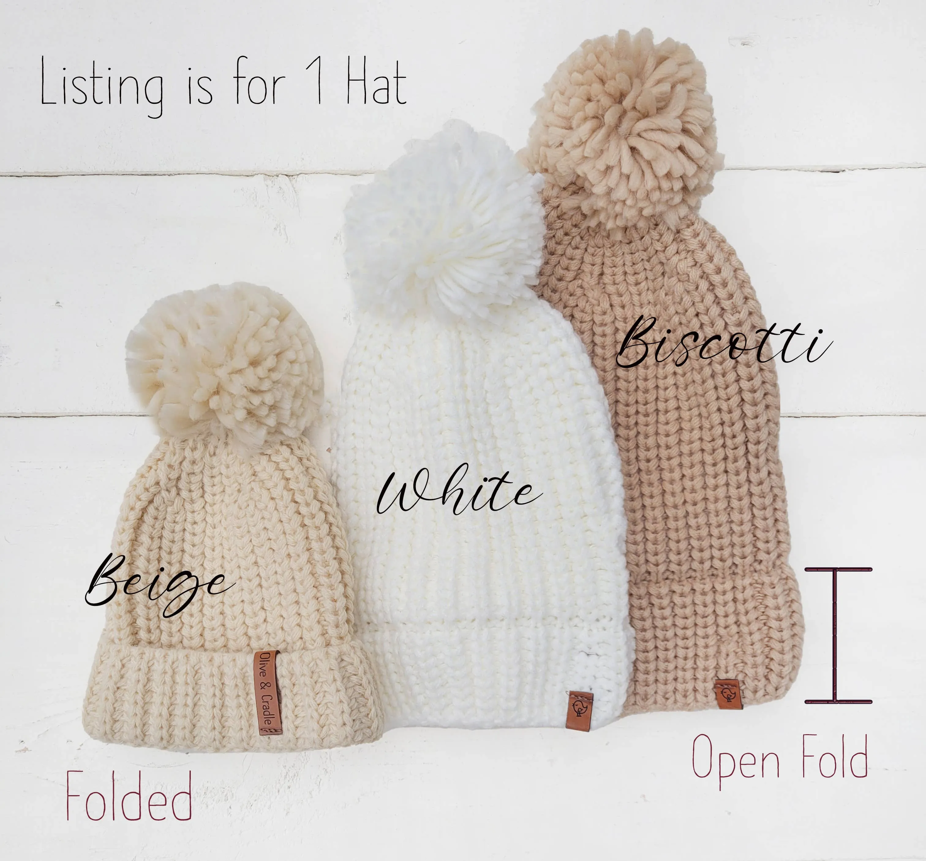 Baby Beanie Knit Hat with Pom Pom: Beige / Xs/nb-2m