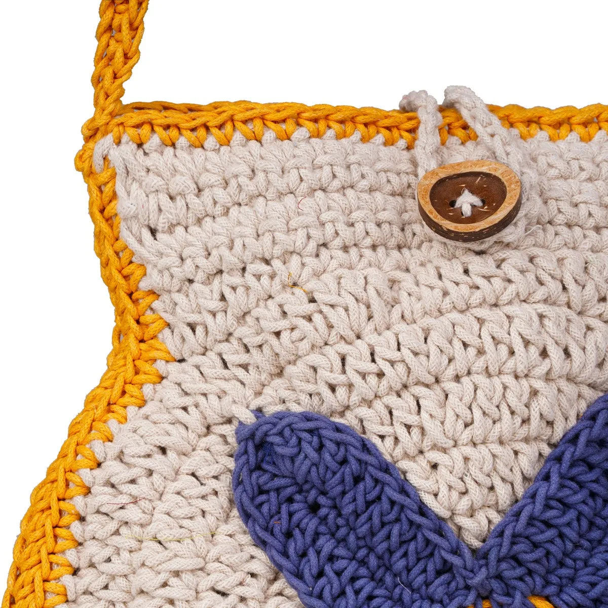 Blue Flower Mini Shoulder Bag | Hand-Crochet | Off White & Mustard
