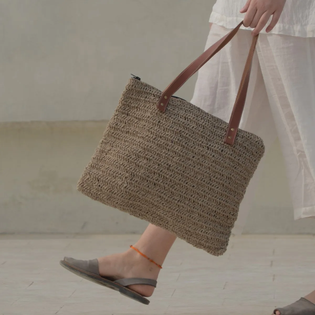 Brunette Hand Bag | Hand-Crafted & Crochet Work | Jute | Brown