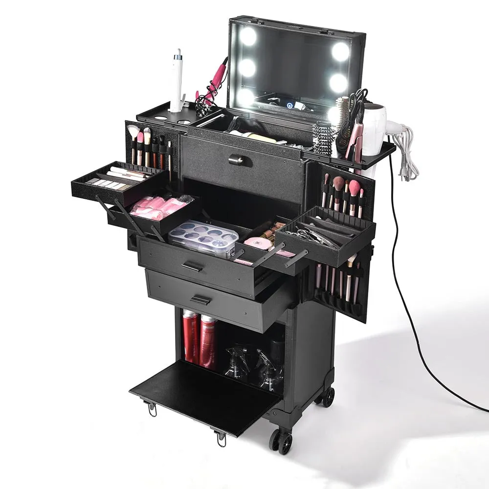 Byootique Large Makeup Case Trolley with Mirror & Lights - Portable, Safe & Durable