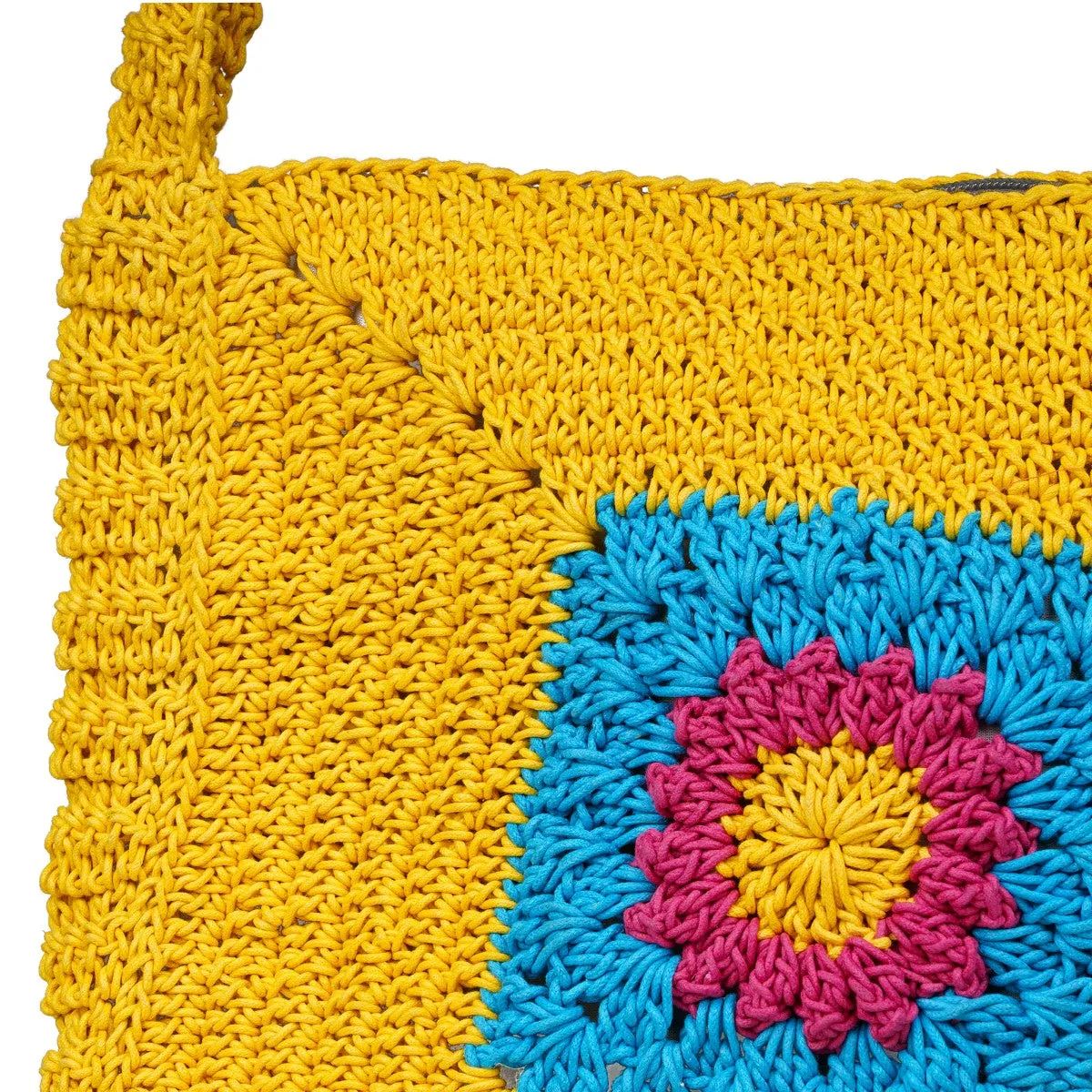 Chrysanthemum Quad Sling Bag | Hand-Crochet | Cotton | Mustard Yellow
