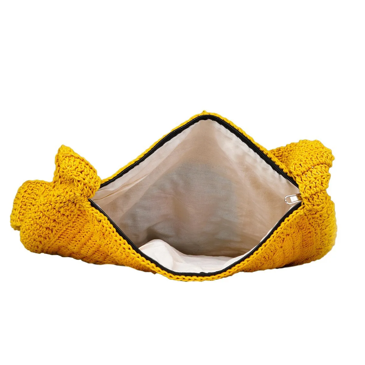 Chrysanthemum Quad Sling Bag | Hand-Crochet | Cotton | Mustard Yellow