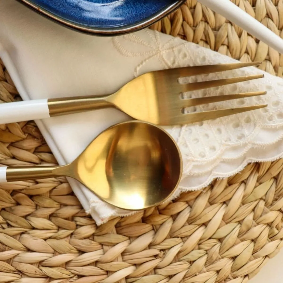 Cutlery Set of 4 | Stainless Steel | Durable | Dishwasher Safe | Regal White & Golden