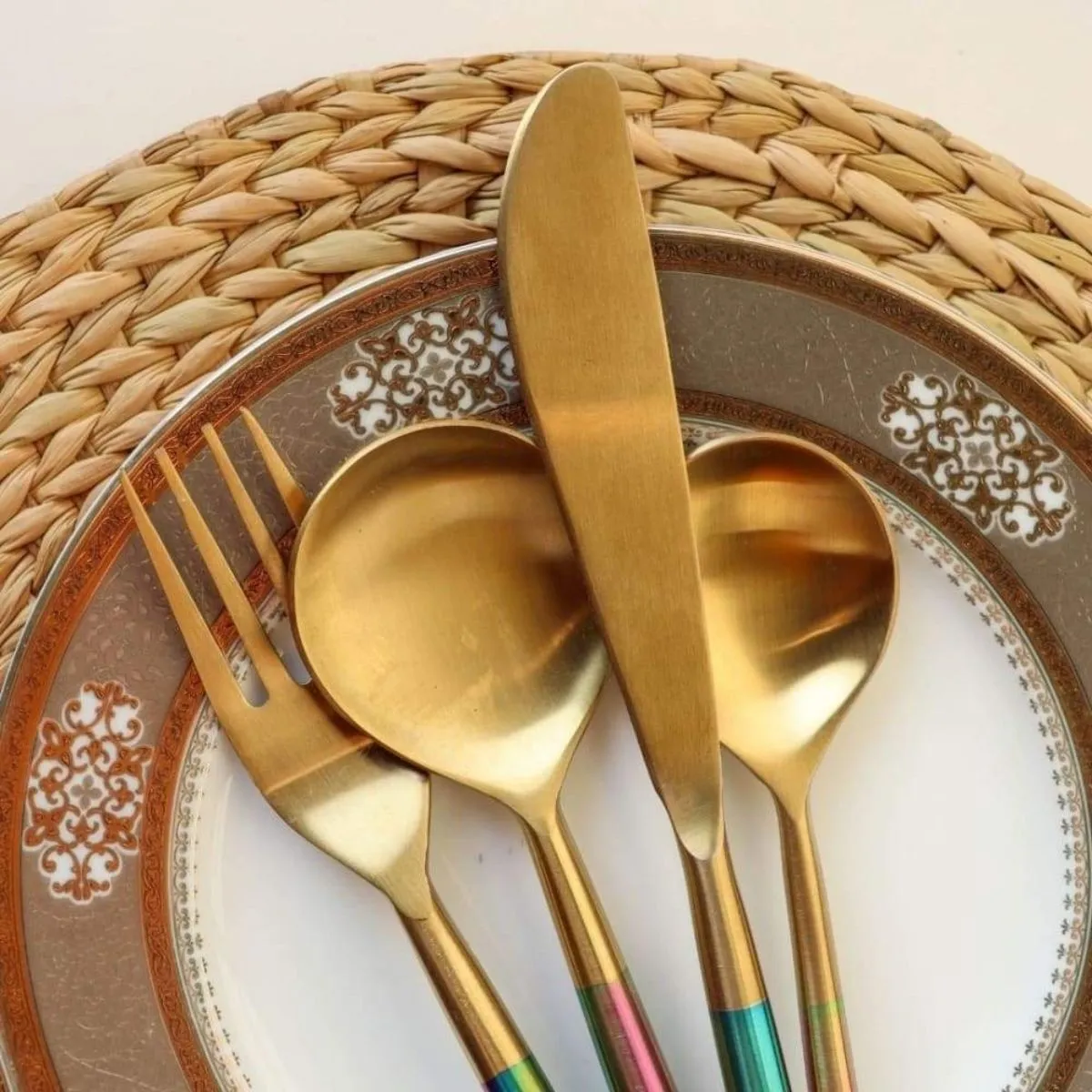Cutlery Set of 4 | Stainless Steel | Durable | Smart Appeal | Golden & Rainbow