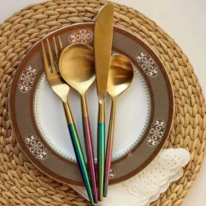 Cutlery Set of 4 | Stainless Steel | Durable | Smart Appeal | Golden & Rainbow