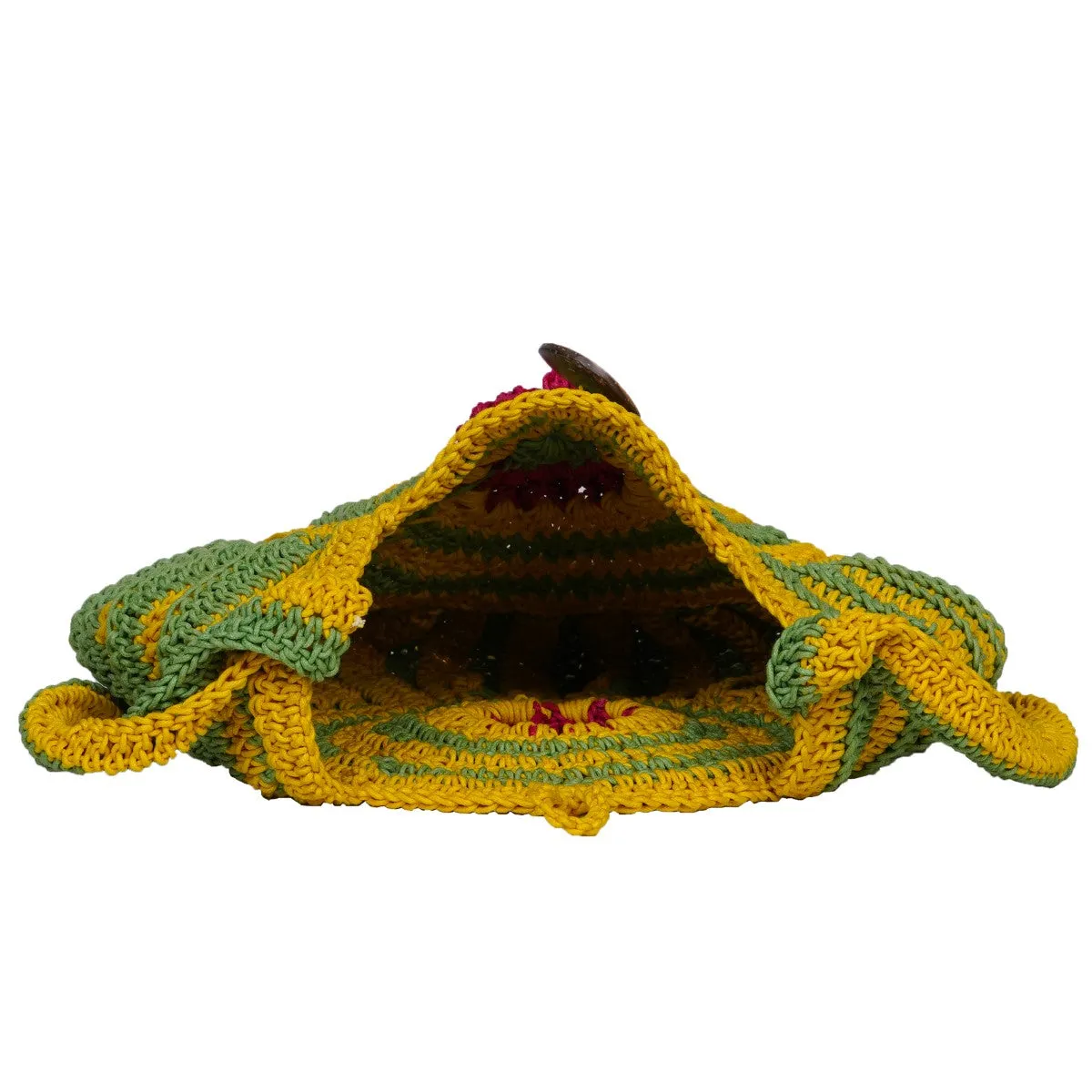 Floral Round Mini Sling Bag | Hand-Crochet | Mustard & Fern Green