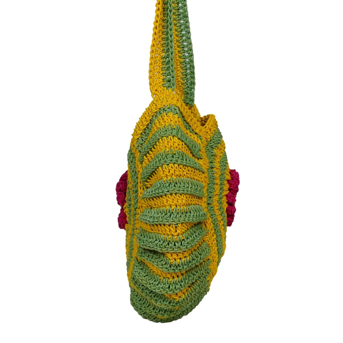 Floral Round Mini Sling Bag | Hand-Crochet | Mustard & Fern Green