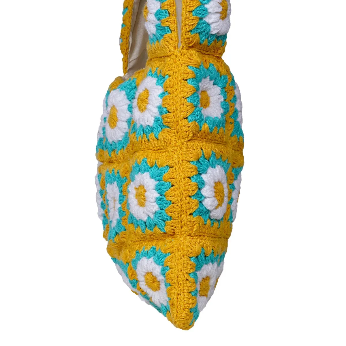 Floral Square Shoppers Tote Bag  | Hand-Crochet | Tuscany Yellow