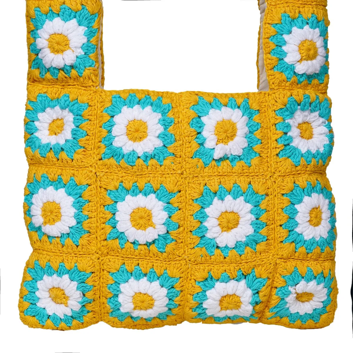 Floral Square Shoppers Tote Bag  | Hand-Crochet | Tuscany Yellow