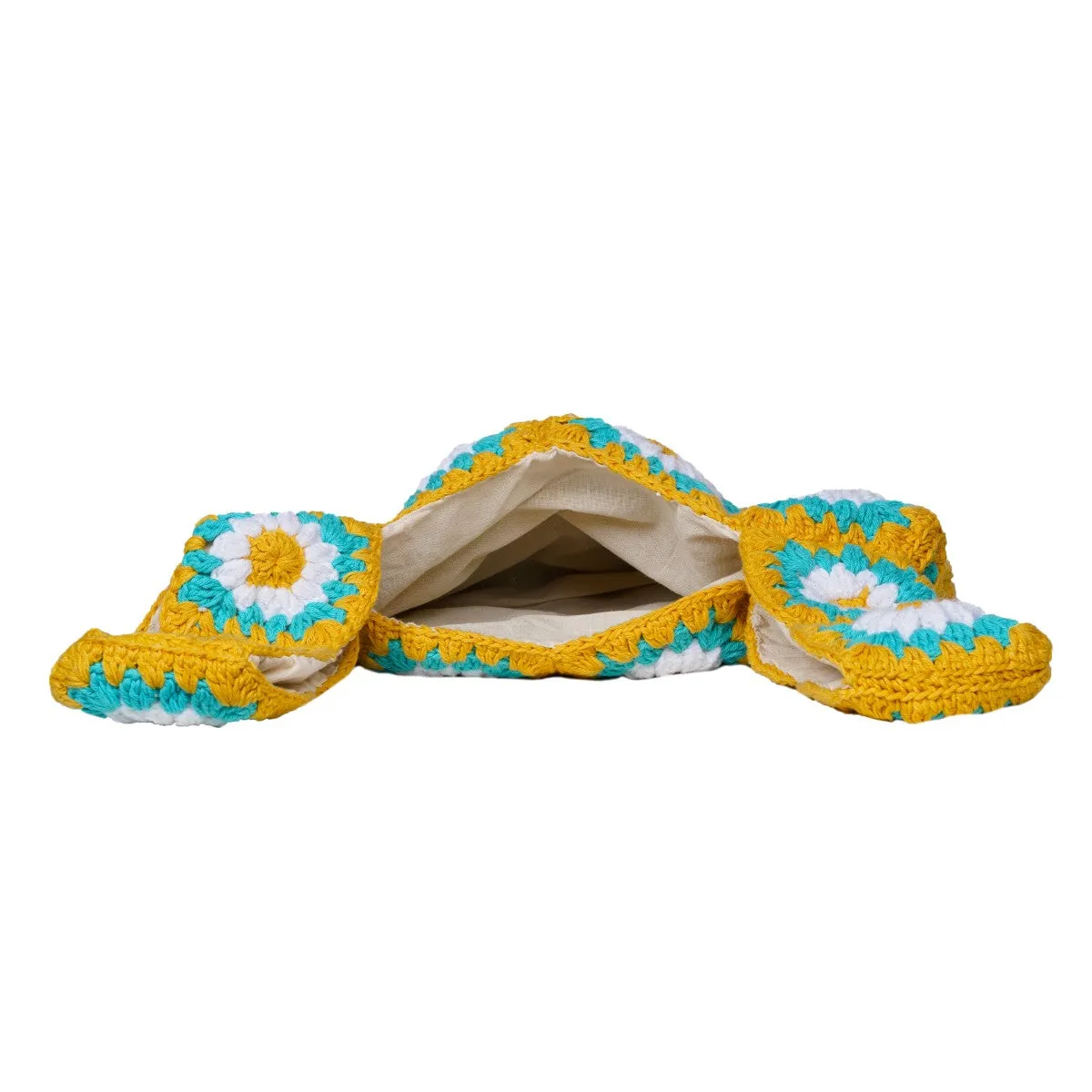 Floral Square Shoppers Tote Bag  | Hand-Crochet | Tuscany Yellow