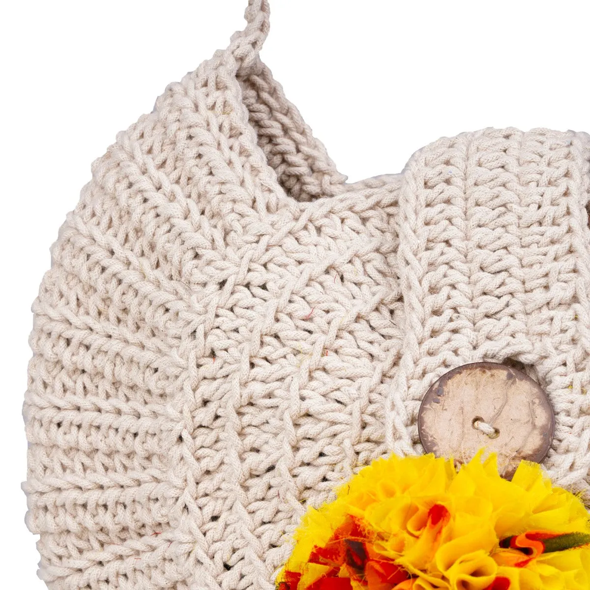 Hand-Crafted Semi-circle Sling Bag  | Hand-Crochet | Cotton Yarn | Off White