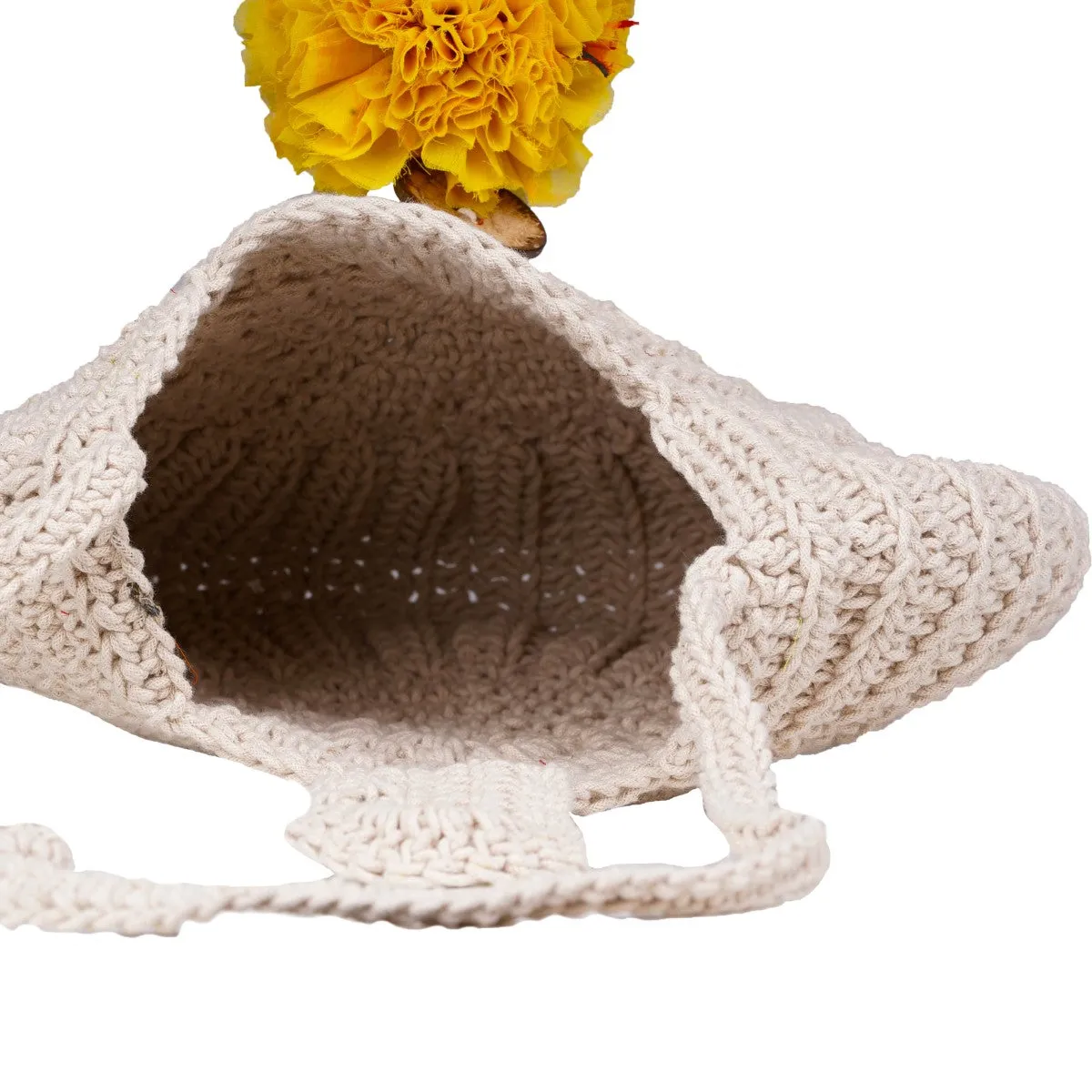 Hand-Crafted Semi-circle Sling Bag  | Hand-Crochet | Cotton Yarn | Off White