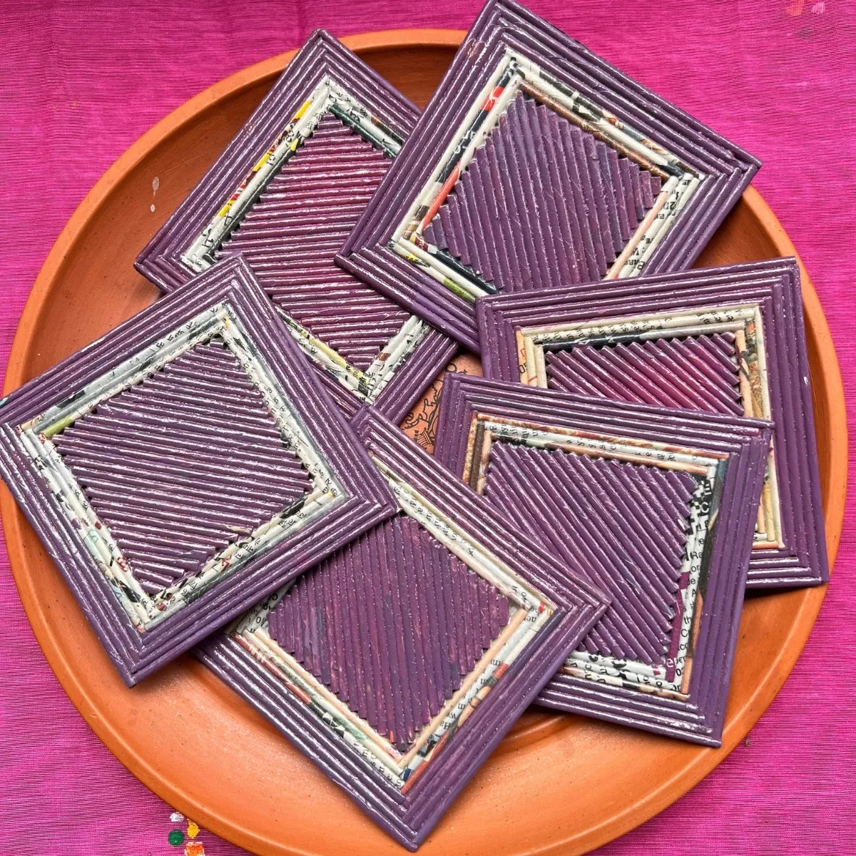 Lavender Square Coasters | Hand Crafted | Peppy Coasters | Durable | Set of 6