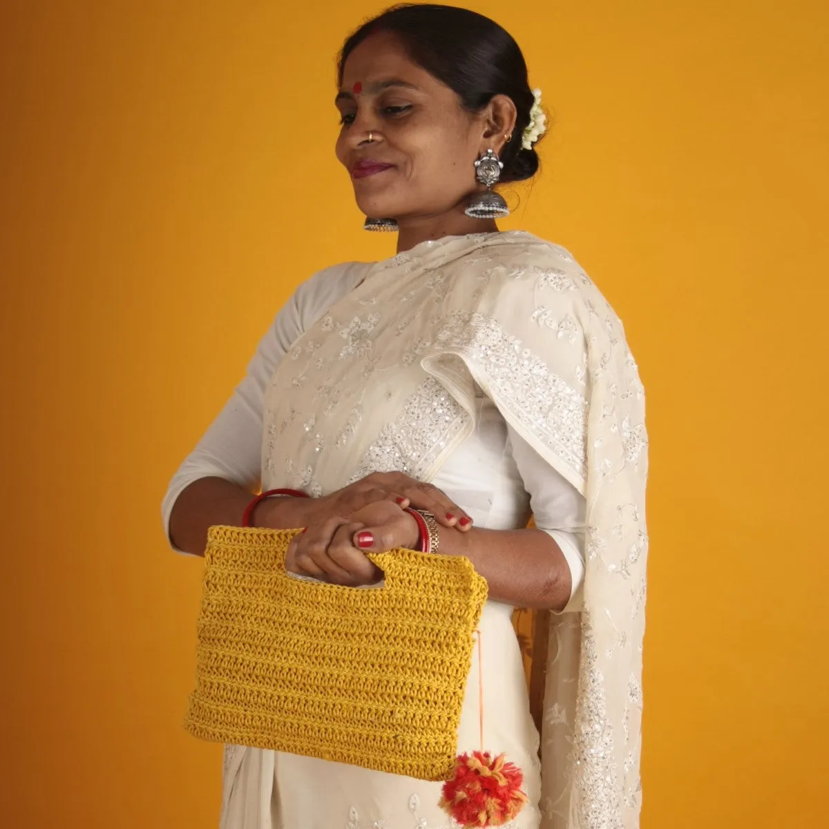 Miniature Clutch Bag | Hand-Crochet | Cotton Yarn | Mustard Yellow