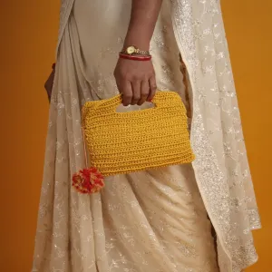 Miniature Clutch Bag | Hand-Crochet | Cotton Yarn | Mustard Yellow