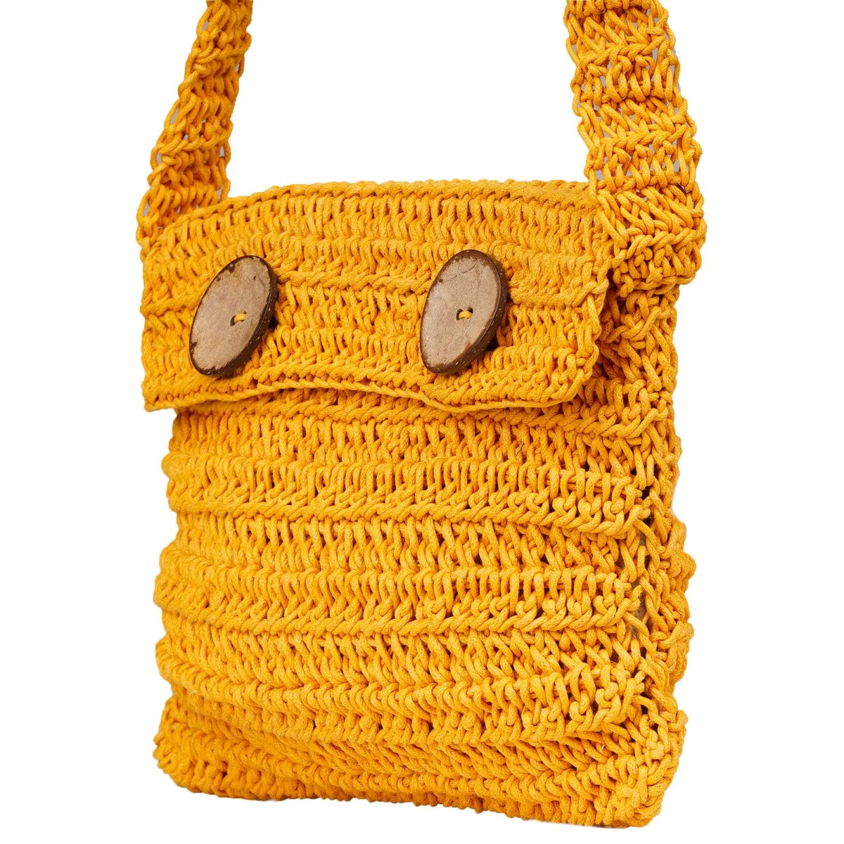 Miniature Quad Mini Sling Bag | Hand-Crochet in Cotton Yarn | Mustard Yellow