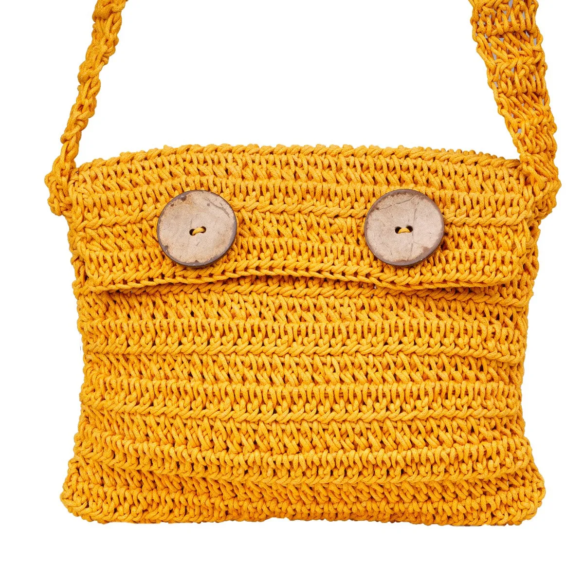Miniature Quad Mini Sling Bag | Hand-Crochet in Cotton Yarn | Mustard Yellow