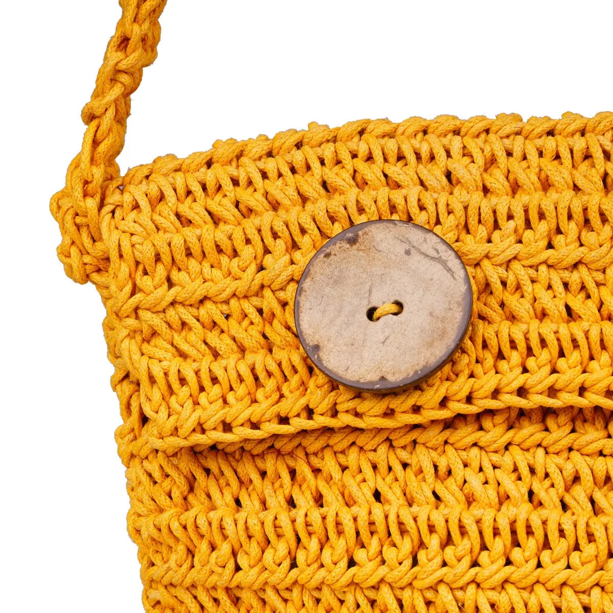 Miniature Quad Mini Sling Bag | Hand-Crochet in Cotton Yarn | Mustard Yellow
