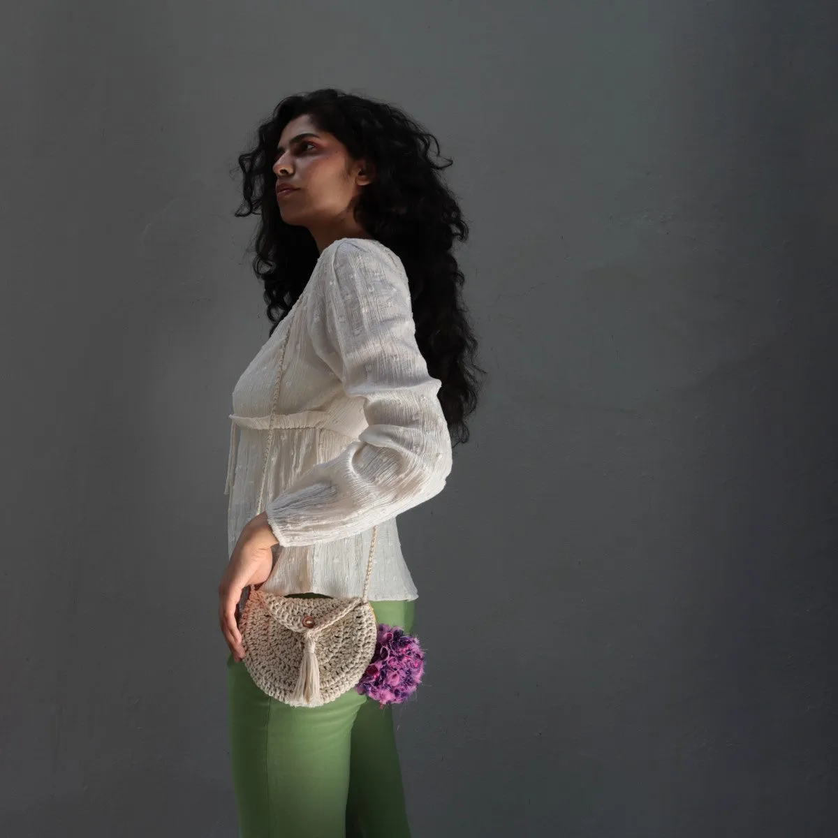 Miniature Sling Bag | Hand-Crochet | Cotton Yarn | Off White