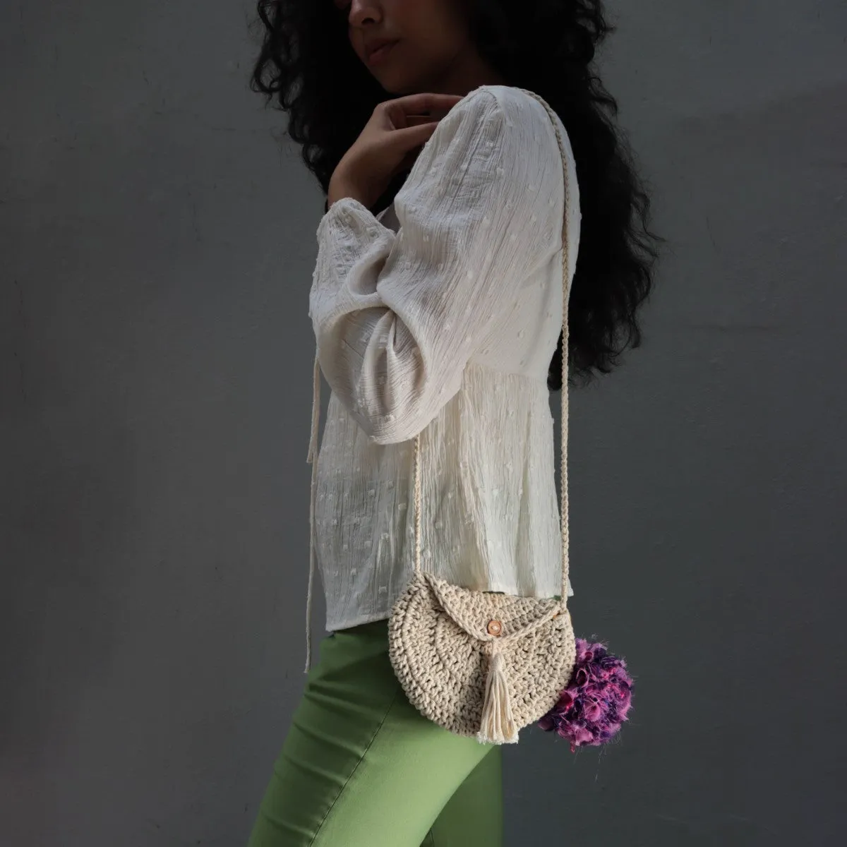 Miniature Sling Bag | Hand-Crochet | Cotton Yarn | Off White