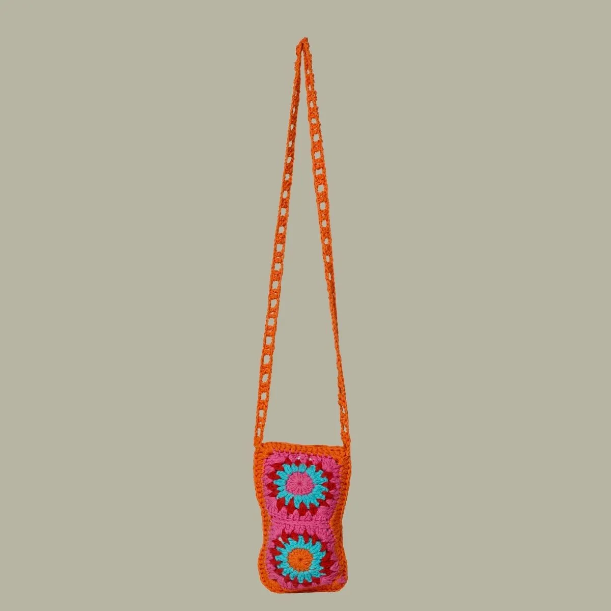 Mobile Mini Sling Bag | Hand-Crochet | Cotton Yarn | Multi-Colour