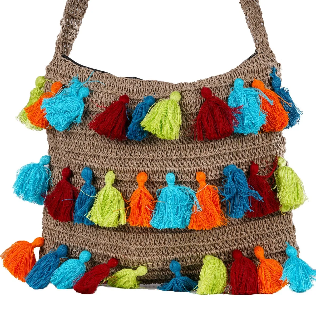 Multi Tassel Hand Bag | Hand-Crafted & Crochet | Jute Yarn | Brown