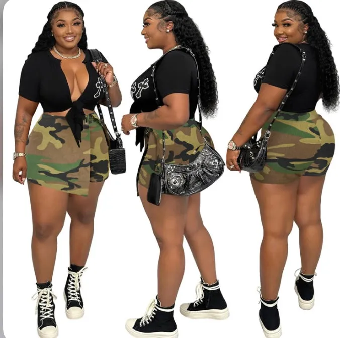 Plus Size Fashion Camouflage Print Culottes