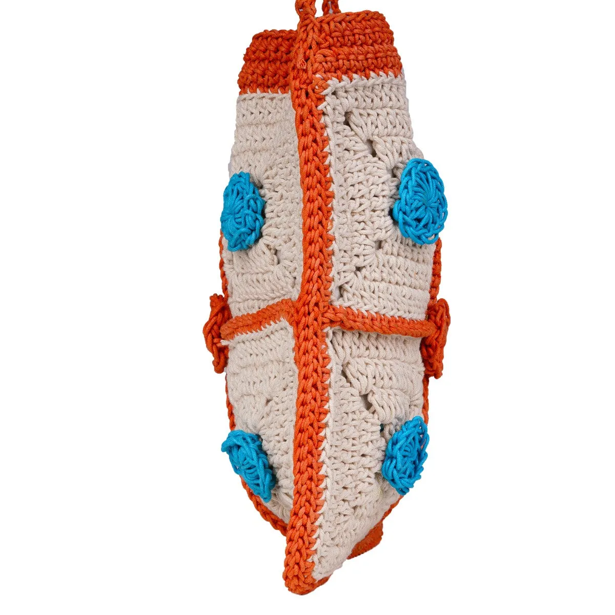 Rectangular Crossbody Bag | Hand-Crochet | Off White & Orange