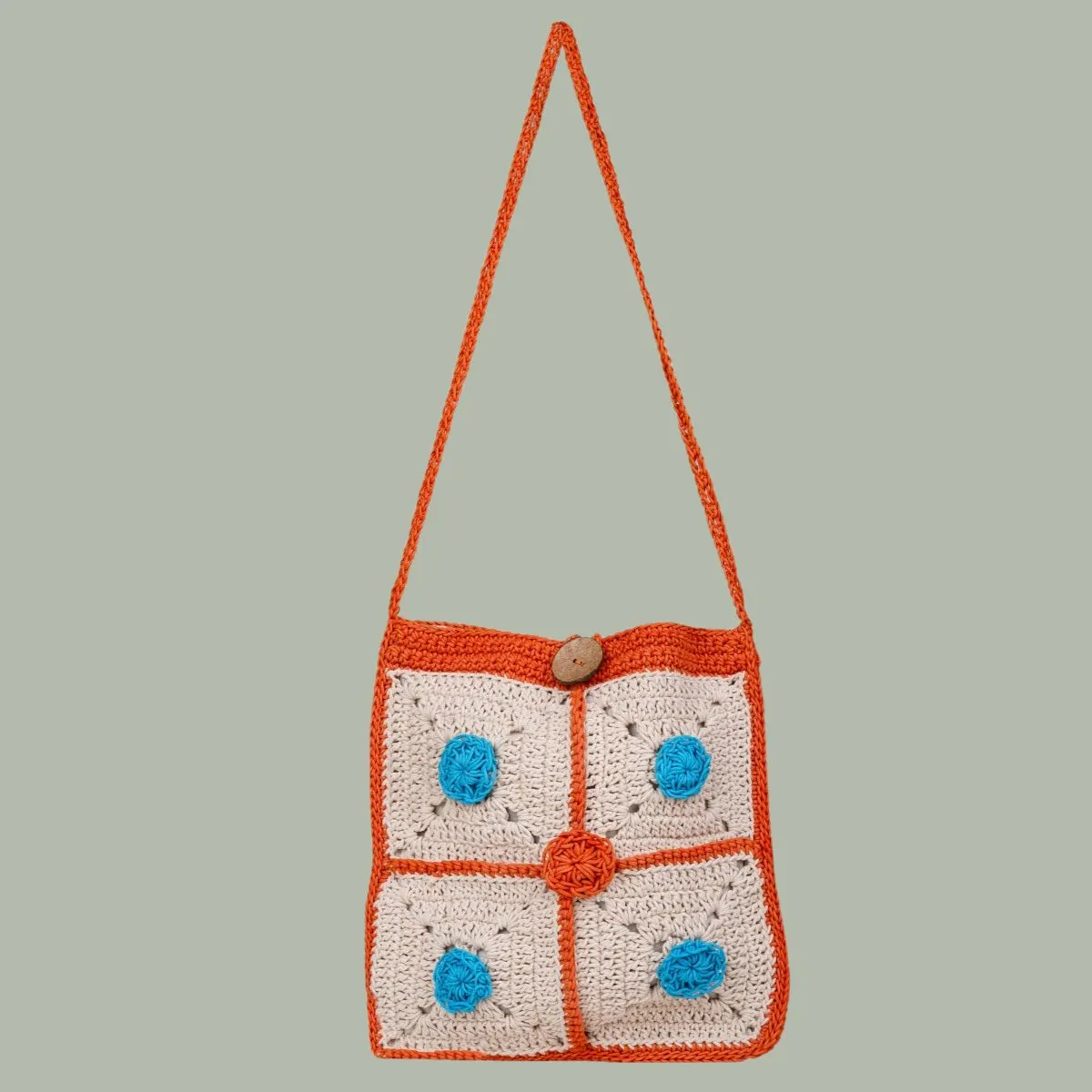 Rectangular Crossbody Bag | Hand-Crochet | Off White & Orange