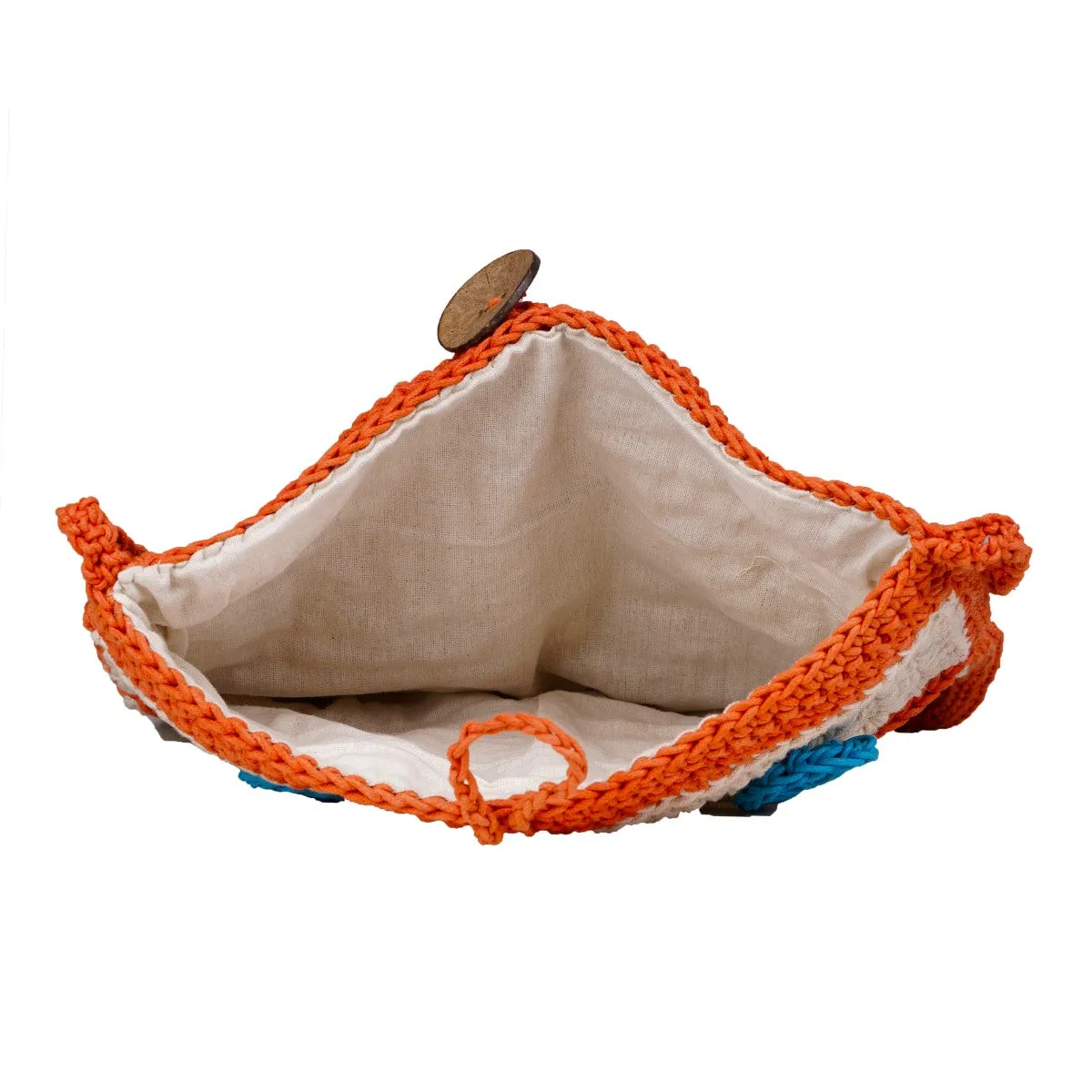 Rectangular Crossbody Bag | Hand-Crochet | Off White & Orange