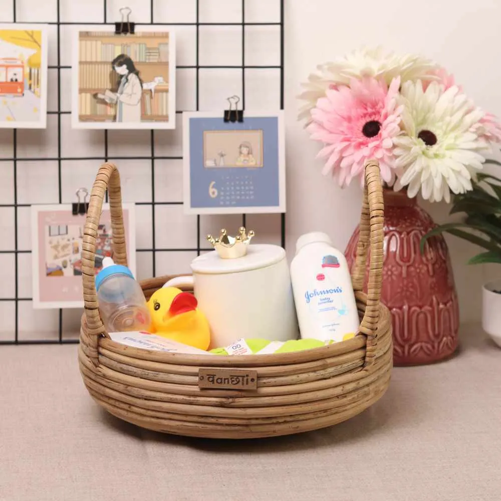 Round Cane Basket With Handle | Multi Purpose As Decor & Storage | Durable