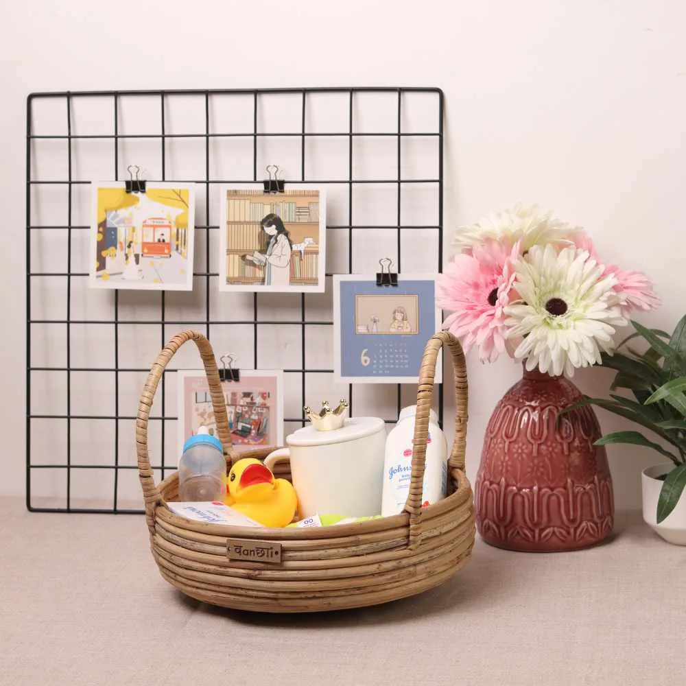 Round Cane Basket With Handle | Multi Purpose As Decor & Storage | Durable