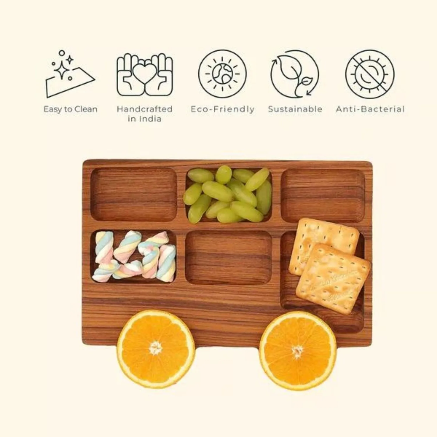 Serving Platter | London Bus Shaped Design | 8 Sections | Durable | For Kids | 11"