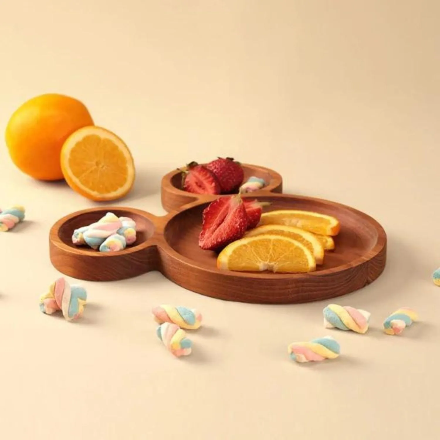 Serving Platter | Premium Teak Wood |  9" | Mickey Mouse Shaped Design | Durable