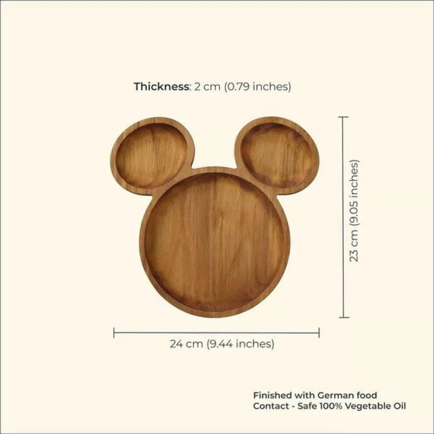 Serving Platter | Premium Teak Wood |  9" | Mickey Mouse Shaped Design | Durable