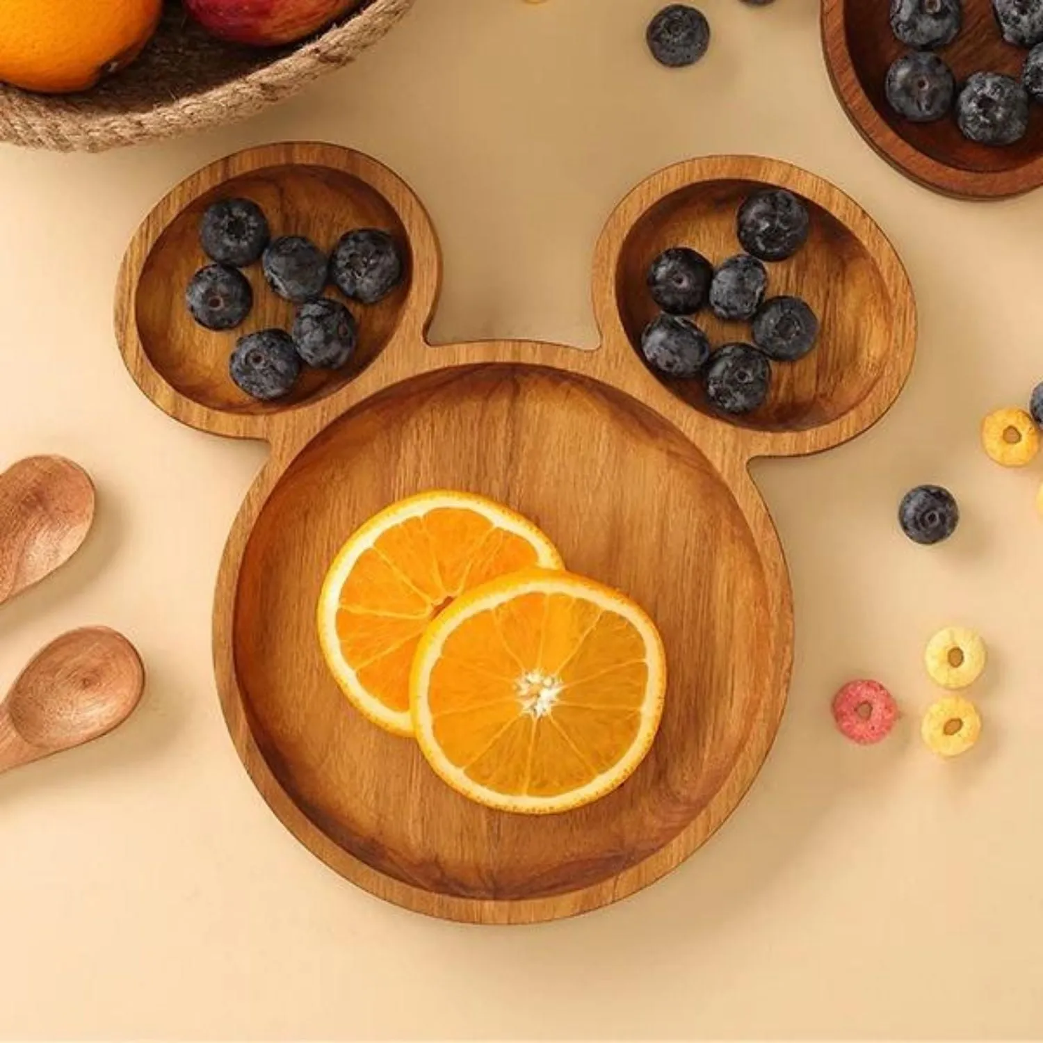 Serving Platter | Premium Teak Wood |  9" | Mickey Mouse Shaped Design | Durable