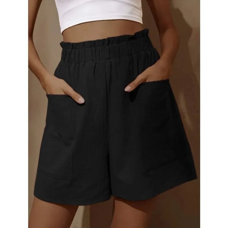Women's Cotton High Waist Pocket Fashion Casual Shorts