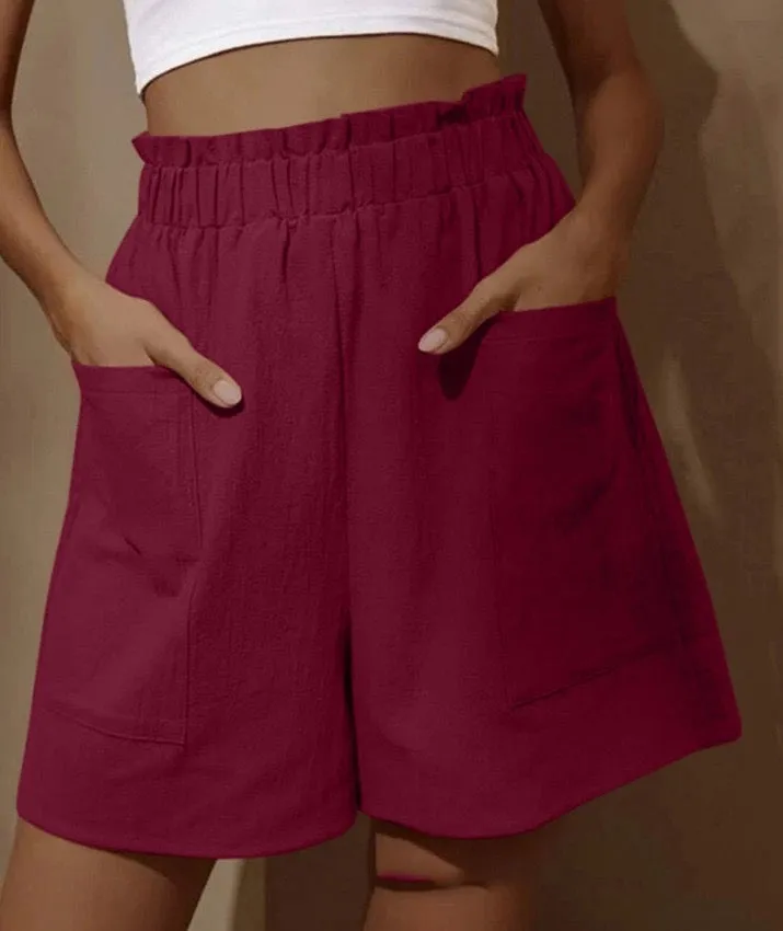 Women's Cotton High Waist Pocket Fashion Casual Shorts