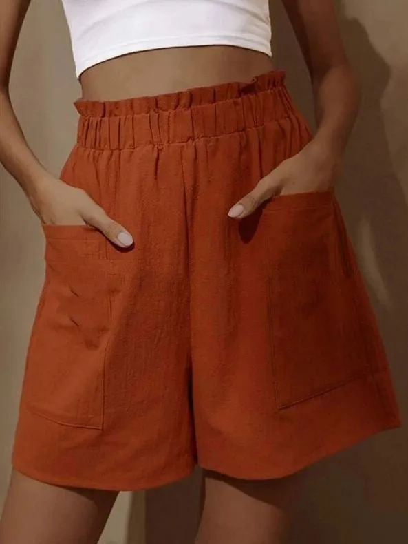 Women's Cotton High Waist Pocket Fashion Casual Shorts