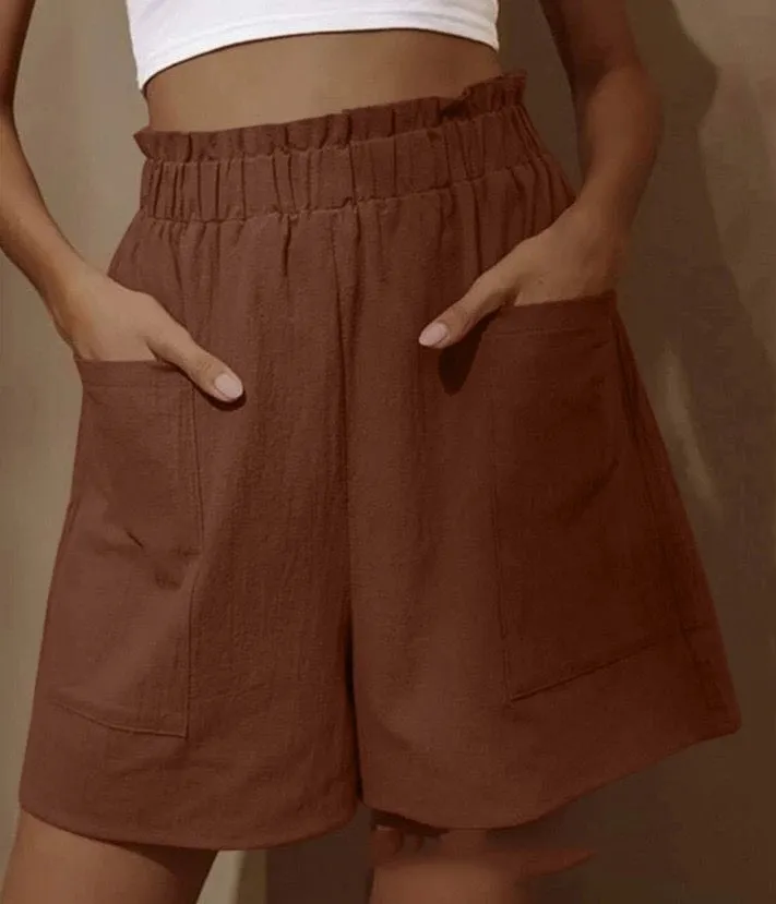 Women's Cotton High Waist Pocket Fashion Casual Shorts