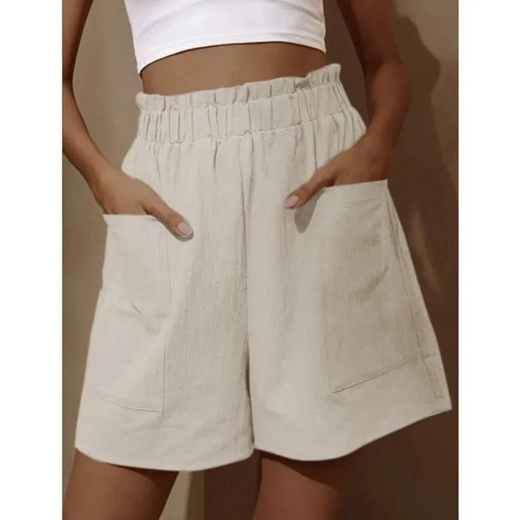 Women's Cotton High Waist Pocket Fashion Casual Shorts